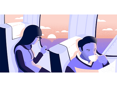 Up and Away ✈️ airplane illustration illustrator people person reading sunset vector