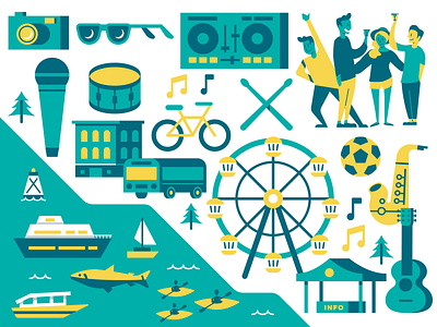 Waterfront Seattle building culture dj event ferriswheel illustration illustrator music seattle vector washington