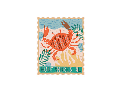 The Hangout Stamp beach coral crab design gulf shores hang loose illustration sand sea sea weed shells texture the hangout type typography