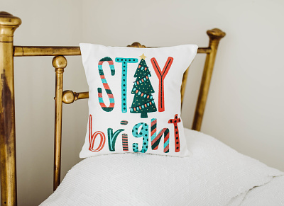 Stay Bright Pillow Design christmas christmas tree color illustration pattern pillow red and green stay bright texture tree type typography