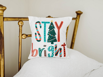 Stay Bright Pillow Design christmas christmas tree color illustration pattern pillow red and green stay bright texture tree type typography