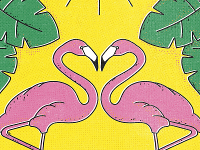 In love color flamingo illustration letterpress offset printing retro texture vintage