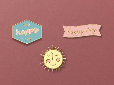 Happy Day Apparel Pins branding design enamel enamel pins happy happy club happy day happy day apparel illustration pin pins sun type