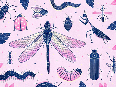 Not for the faint of heart. beetle bugs caterpiller centipede dragonfly fly illustration ladybug pattern pink spider texture texture pack worm