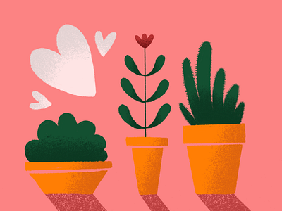 three planters cactus flower heart illustration pink plant planter pot shading texture true grit texture supply
