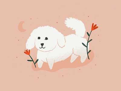 Mookie design dog dog illustration dogs flowers fluffy fluffy dog illustration leaf leaves moon pattern pink puppy texture vector white
