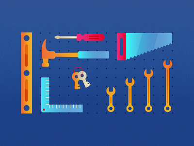 Tools blue hammer illustration key keys level pattern peg pegboard ruler saw screw driver screwdriver texture tool toolkit tools vector wrench