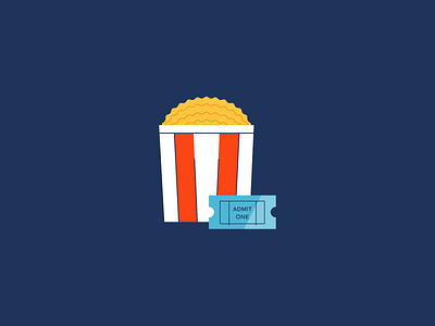 Popcorn and Ticket admit one blue bucket butter dark blue design illustration popcorn ticket vector