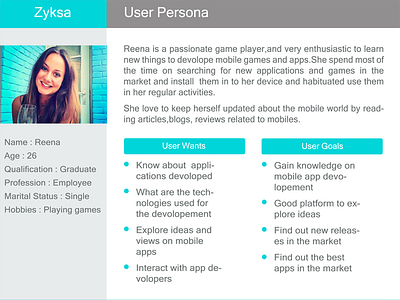 Persona for Zyksa Project persona research target population user user experience user research visual design