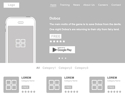 Wireframes of Applisting Page(Zyksa Project) games interactive design low fidelity prototype. mobile apps mockups navigation prototypes responsive design target users user centered design wireframes zyksa