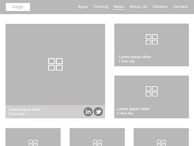 Wireframes of Newslisting Page(Zyksa Project) games interactive design low fidelity prototype mobile apps mockups navigation prototypes responsive design target users user centered design wireframes zyksa