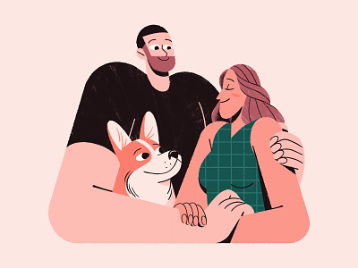 Family Portrait character corgi drawing family graphic illustration texture