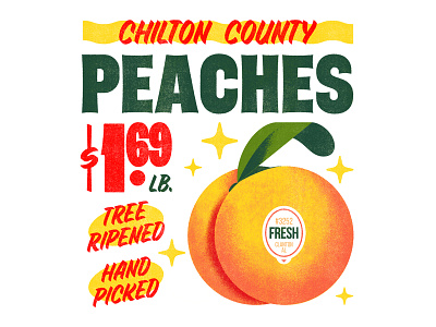 Peaches drawing fruit graphic grocery illustration peach peaches ripe signage supermarket texture typography