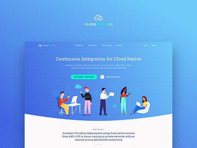 Continuous Integration Service cloud code design digital gradient illustration landing page mobile pipeline ui ux web