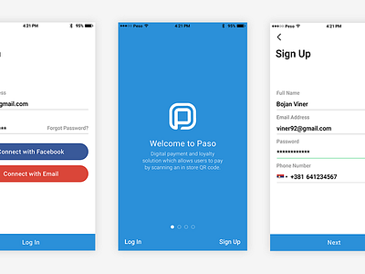 Paso App app design login register signin signup