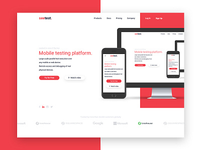 Seetest Website Design clean header inception mobile red test ui ux webdesign website