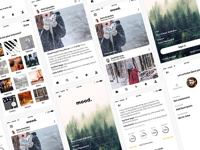 Mood App Screens app clean feed interests minimal photo photography profile screens