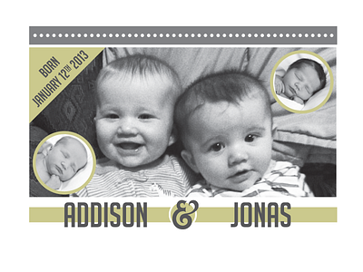 Double feature, part 2 announcement babies gray grey print twins type yellow