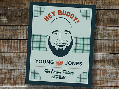 Hey Buddy beard blue crown cubano orange plaid poster print script type