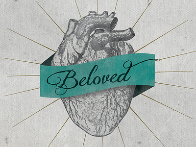 Beloved banner blue design distress gray grey heart love script sermon texture vintage