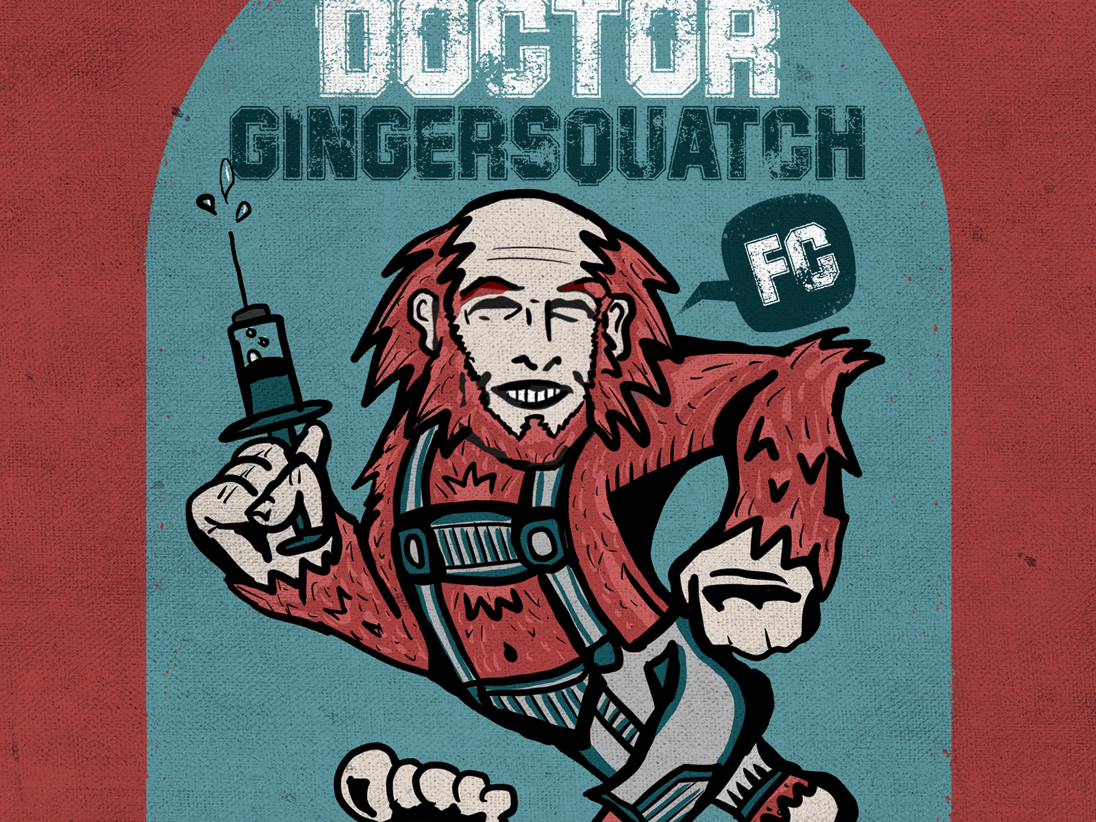 Dr. GingerSquatch FC doctor ginger redhead big foot mascot stomping vintage illustration sports fantasy football