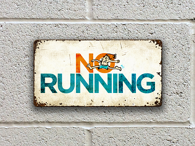 No Running Sign blue illustration nc outdoor pool recreation red sign signage summer type vintage