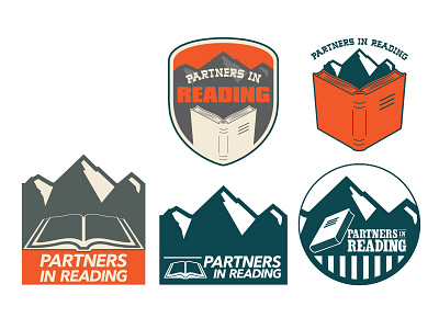 P.I.R. badge book logo losttype mountains navy orange reading