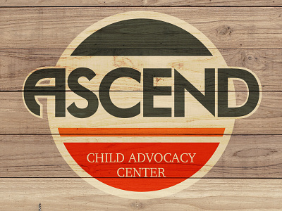 Ascend blue gray grey logo red signage type wood