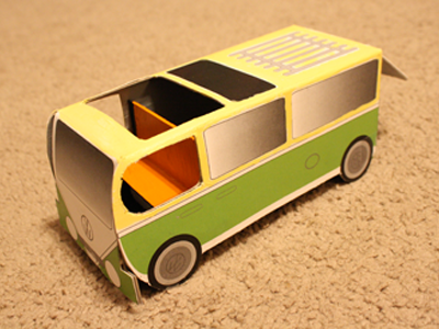 VW Microbus bus cardboard green handmade microbus paper vehicle vw