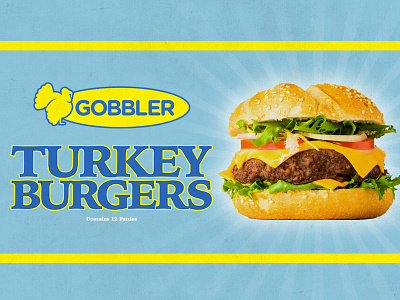 Gobbler blue burger fake food grill grocery product turkey yellow