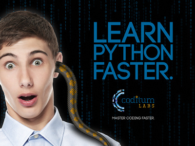 Learn Python advertising black blue code education matrix snake study