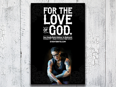 Event Poster advertising black event god love speaker type white