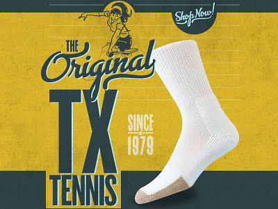 TX Tennis 1979 blue green navy sock tennis type vintage yellow