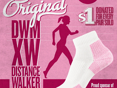 Distance Walker advertising cancer donation pink research retail socks walk women