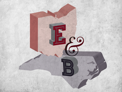 E & B 3d abraham lincoln ampersand and b burgundy collateral e grey inline map nc north carolina ohio paper pink red states vintage weathered wedding