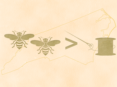 Two Bee > To Seam bees bug icon illustration nc needle north carolina orange print state yellow