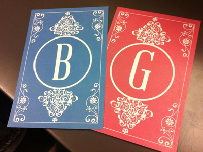 Twin Gender Announcements abraham lincoln b blue circle female floral g gender kids letter male paper pink print swirl twin type