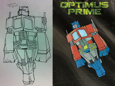 Optimus Prime, Start --> Finish 80s carton color draw illustration ink poster print retro robot sketch transformer vintage