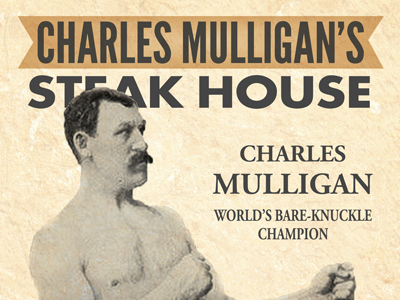 Charles Mulligan banner boxer charles indiana mulligan parks and rec poster print ron swanson san serif steak house vintage