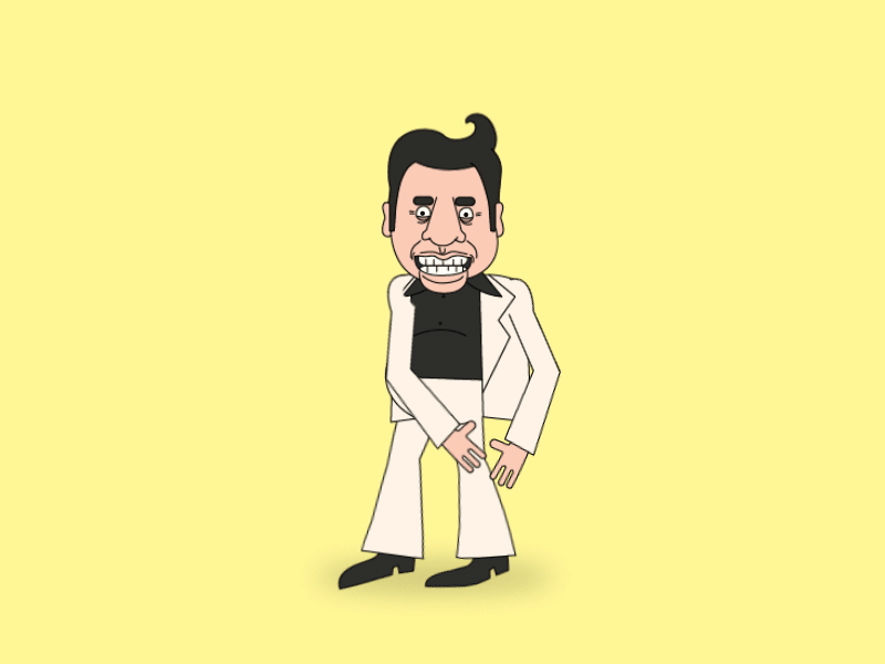 John Travolta 2d 80s animated animation character comedy dance funny gif illustration wig