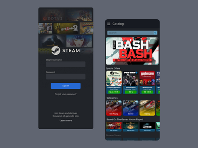 Steam Mobile, but dynamic. app design interface login login page mobile mobile app steam ui user interface