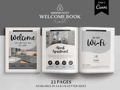 Airbnb Guest Book Template - Canva airbnb canva template design guest book host guide welcome book