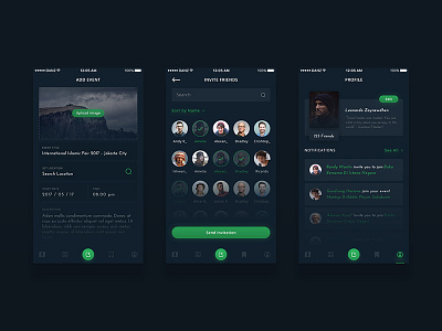 Event App Concept #3 add app dark form friends image invite ios profile upload