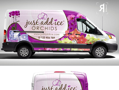 Just Add Ice Orchids van wrap design 0n73r99 99designs award branding car wrap contest florist flowers graphic design illustrator just add ice orchids orchid photoshop van wrap vehicle wrap winner