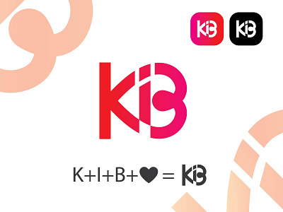 K i B Letter and Love icon combination mark Monogram logo design