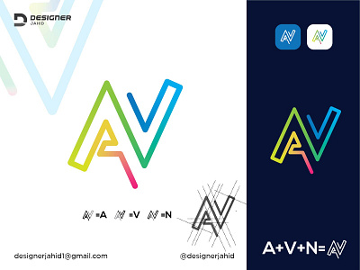 Letter A V and N combination creative modern multi color logo