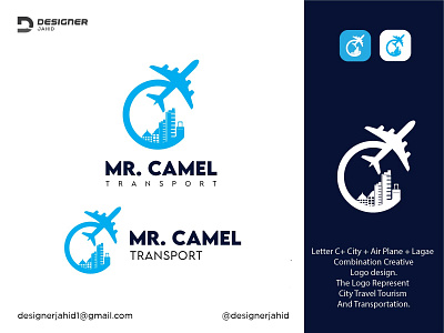Letter C + City + Air Plane + Luggage Combination  Creative logo