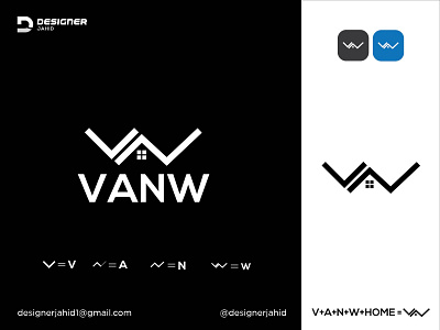 Letter V A N W and Home Combination Creative Real Estate Logo.