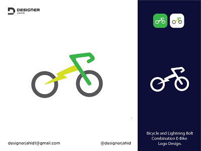 Bicycle and Lightning Bolt Combination E-Bike Logo Design. branding combination mark logo creative logo design e bike logo design electronic bike logo graphic design green logo logo logo idea logo inspersion minimal logo minimalist logo modern logo new logo trending logo 2022 trendy logo vector yellow logo