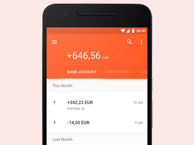 Wallet Concept Design android app bank concept material design mockup nougat ui